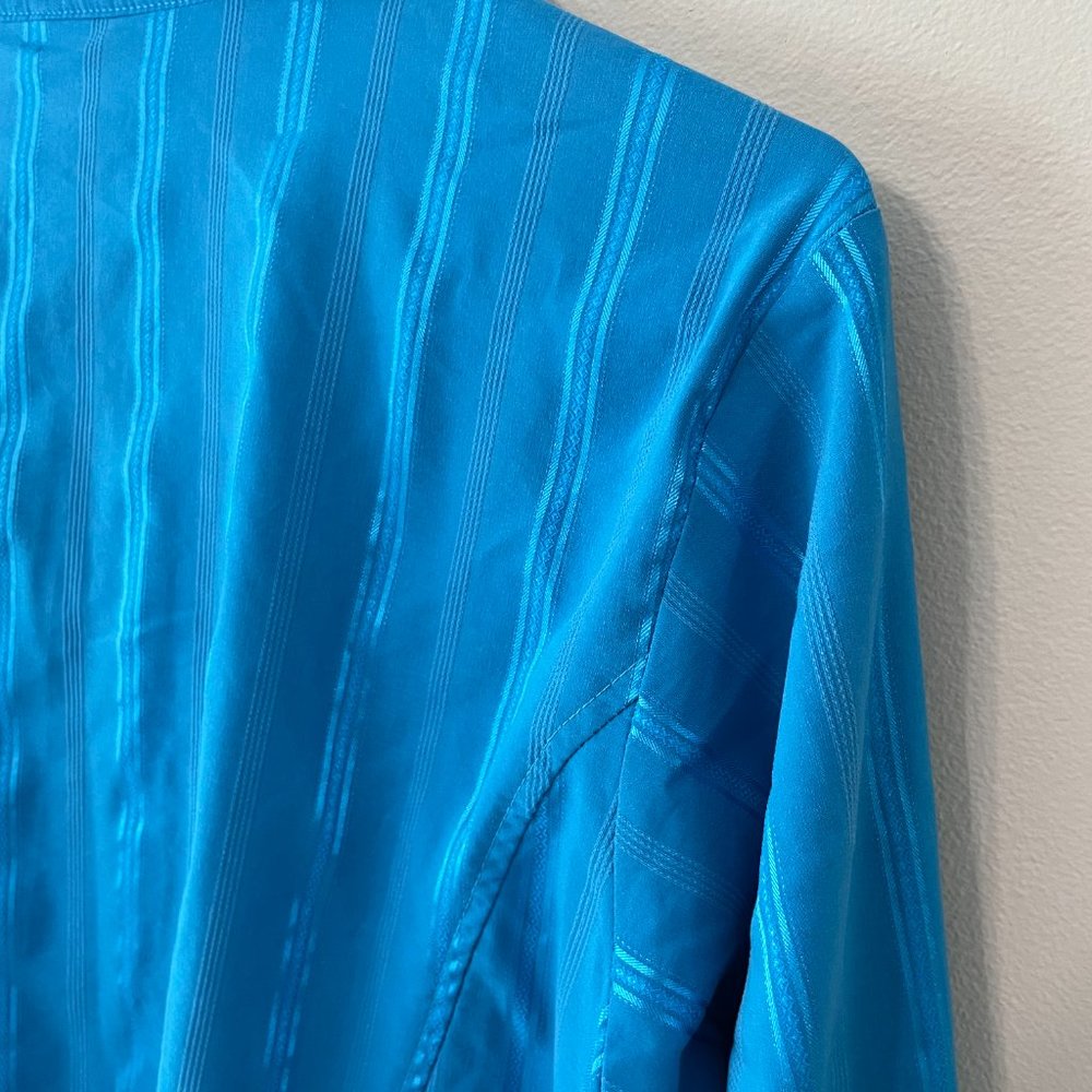 Daniali women’s XL aqua teal L/S zip-front shimmery striped blouse top - Picture 7 of 16